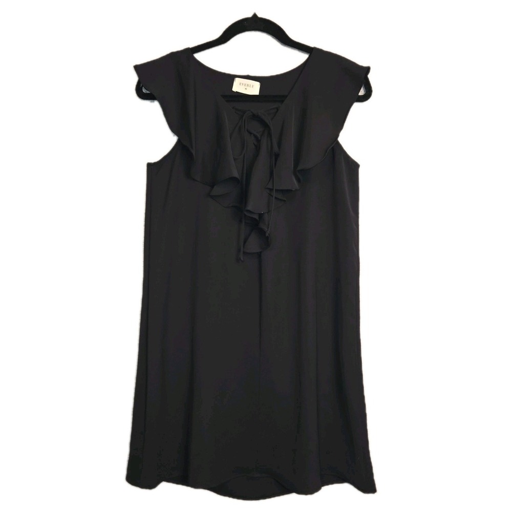 EVERLY Black Ruffle Shift Dress Womens Small Sleeveless Lightweight Flowy